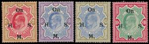 1909 KED VII Official Stamps, SG O68/71, optd On. H. M. S. (Type O9a) Rs. 2 to Rs. 5, Rs. 