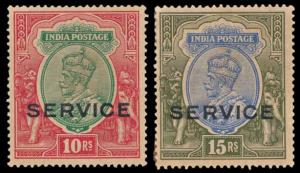 1912/13 KG V, Rs. 10 & Rs. 15, SG O94/95, MNH, Toned, Scarce, Fine.