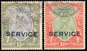 1912/13 KG V, Rs. 10 & Rs. 15, SG O94/95, Fine Used, Scarce, Fine.