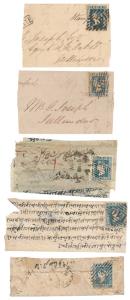 Lot of 10 Lithograph Native Covers, ½ a. Blue, Unchecked for Die3/8 other details.