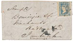 1855 folded letter to Jaulnah bearing 1854 ½ a. Pale-Blue with good to large margins all a