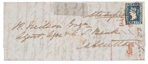 1854 ½ a. Deep-Blue with good to large margins all around on folded letter from Simla to C