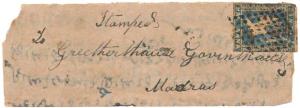 Folded letter bearing 1854 Die I ½ a tied by diamond of dots to Madras with a Rare boxed "