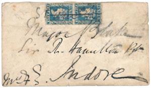 1854 ½ a. Vertical Pair on double weight cover to Indore.