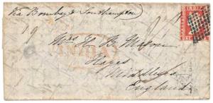 1855 folded letter to UK bearing 1854 1 a. Deep Red Die I tied by diamond of dots with man