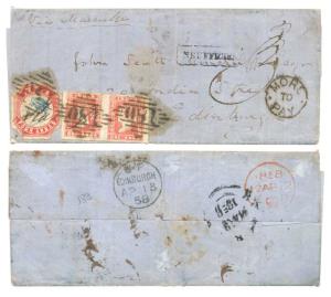 1858 (March) cover sheet of folded letter from Meerut to Edinburgh, Scotland bearing 1854 