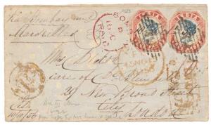 1856 cover (front only) with manuscript "Via Bombay & Marseilles" bearing 1854 4 a. Deep B