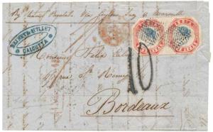 1856 folded letter from Calcutta to France with manuscript "By steamer Oriental via Ceylon