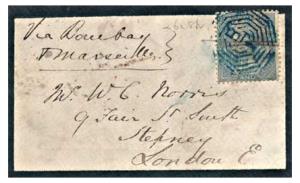 1867 Mourning Cover with QV 6 a. 8 p. Slate, SG 72, addressed to London via Marseilles, ti