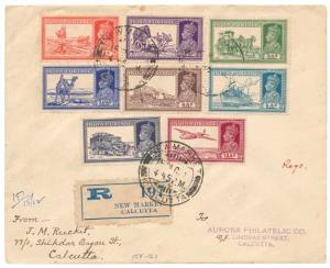 1937, KG VI, 2 a. to 12 a., SG 251/258, Set of 8 Stamps, Registered FDC with “NEW MARKET /