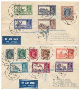 1937, KG VI, 3 p. to Rs. 1, SG 247/259, commercially used Set of 13 Stamps on 2 covers, Ai