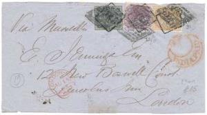 1863 folded letter bearing 1856 8 p., 2 a. & 4 a. each tied by "C/1" in diamond of dots va