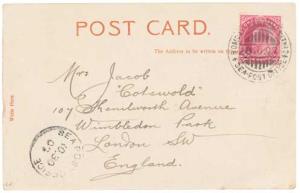 1907 PPC with KED VII 1 a. with “BOMBAY KARACHI /SEA POST OFFICE / SET NO. 2” (Type 75a) c
