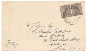 1907 PPC with KED VII 1 a. with “BOMBAY KARACHI /SEA POST OFFICE / SET NO. 1” (Type 75a) c