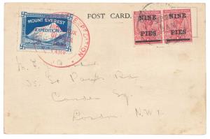 1924 Mt. Everest Expedition Post Card addressed to London, Mount Everest Expedition 1924 L