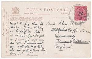 1910 PPC with KG V, 1 a., tied by “MINTO MANSIONS” double ring CDS dated 9/2/1910, Very Sc