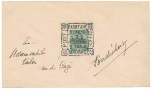 1916 Cover addressed to Pondicherry, with KG V ½ a., tied with “PARK FAIR / POST / OFFICE 