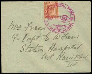 1911 World's First Airmail Allahabad-Naini Registered Cover with fine strikes on front & b