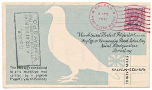 1941, Pigeonagram, Kalyan to Bombay, dated 6/4/194 with Service franking, Scarce, Fine.