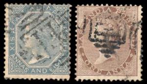 EI QV 1 a. & 6 a. 8 p. each on piece of paper tied by Abyssinian Field Force cancelled "FF