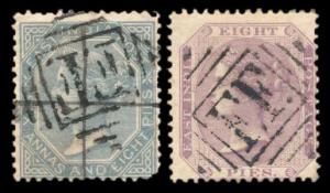 EI QV 8 p. & 6 a. 8 p. each on piece of paper tied by Abyssinian Field Force cancelled "FF