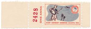 1954, Stamp Centenary Exhibition, Calcutta, 1 a. Promotional label with number on gutter m