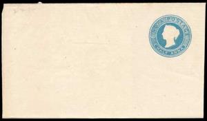 1857 QV Letter Sheet, ½ a. Blue on Yellowish to White Laid paper, PV# LS1, Die2, with Turn