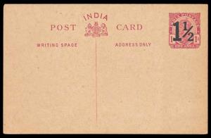 1922 KG V PS PC, 1 ½ a. in Black on 1 a. Carmine on Buff.. PV# PC25, Mint, Scarce, Very Fi