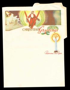 1945 Air Mail Letter Sheet, KG VI, 6 a. Light Blue on White, Christmas Greetings, Santa Cl
