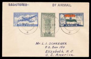 1948 Air Mail Cover bearing India 1947 Independence complete set of three tied to cover by