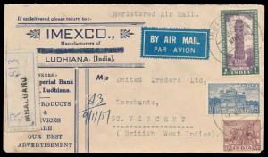 1951 Registered Air Mail Cover to St. Vincent, Scarce Destination, with SG 309 / 19 / 20 t