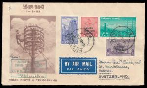 1953 Registered Air Mail Telegraph Centenary FDC addressed to Switzerland, 2 a. Blue Green