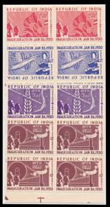 1950 Republic of India, Set of 4 Stamps, SG 329/32, Block of 4, MNH, White Gum, Very Fine.
