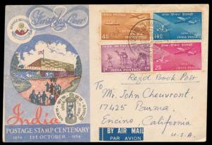 1954 Postage Stamp Centenary, Registered Air Mail Cover to USA, Set of 4 Stamps, SG 348/51