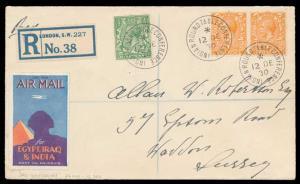 1930 Registered Cover from London, ½ Penny & 2 Pence X 2, tied by “INDIA ROUND TABLE CONFE