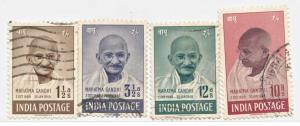 1948, Mahatma Gandhi, Set of 4 stamps, SG 305/07, Used, Fine.
