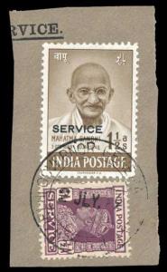 1948, Mahatma Gandhi Service, 1 ½ a. SG O150a, KG V ½ a. Service, used on piece of paper, 