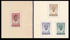 1948, Mahatma Gandhi Folder, Set of 4 stamps mounted in folder of “COURVOISIER S.A.”, Exce