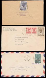 Lot of 3 Air Mail covers tied with Mahatma Gandhi 1 ½ a., 3 ½ a. & 12 a. SG 305/07 each on