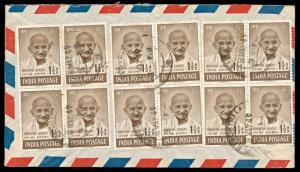1948, Mahatma Gandhi, Air Mail Cover with 1 ½ a. Block of 4 (3), SG 305 at the back, addre