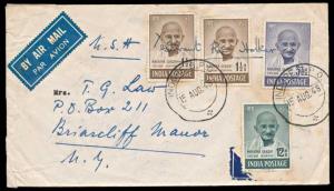 1948, Mahatma Gandhi, 4 stamps on plain Air Mail Cover addressed to USA, SG 305 (2) /306/0