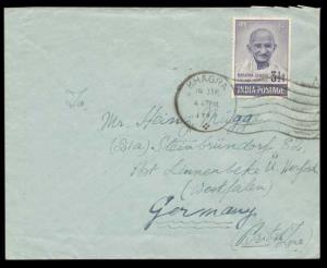1948, Mahatma Gandhi, 3 ½ a., SG 306, on plain Air Mail Cover addressed to Germany, tied w