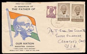 1948, Mahatma Gandhi Private FDC, with 1 ½ a. Stamps (2), SG 305, additional stamp of KG V
