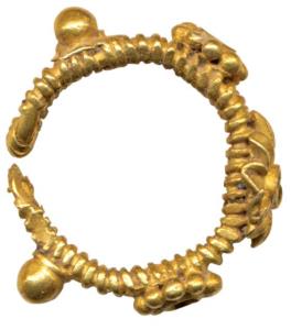Primitive Gold Jewellery, (c. 100-300 AD) 1.06g, a small circular ear ornament with a serr