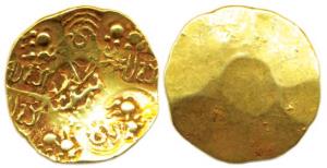 Chalukyas of Kalyan, Gold Pagoda, a Garuda running to right in centre with a number of pun