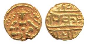 Nayakas of Chitradurga, Gold Pagoda, Balakrishna seated flanked by conch shell and chakra;