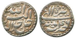Akbar, Silver Rupee, Patna mint, Allahu Akbar type, Ilahi 46, Month Tir, shroff countermar
