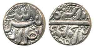 Akbar, Silver Rupee, Berar Mint, Allahu Akbar type, Illahi 50, Month Khordad, (KM 93.6). A