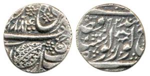 Amritsar Mint, Silver ½ Rupee, Nanakshahi couplet, VS 1884, actual year (18)92 in small nu