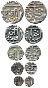 Jayaji Rao, Silver (5) Rupee, ½ Rupee 5.49 g, ¼ Rupee 2.89g, 1/8 Rupee 1.49g and 1/16 Rupe